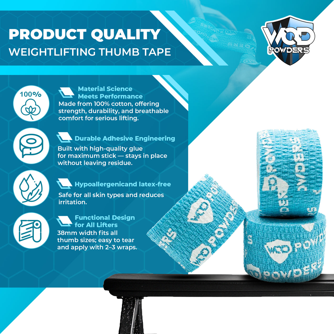 WOD Powders® Weightlifting Thumb Tape